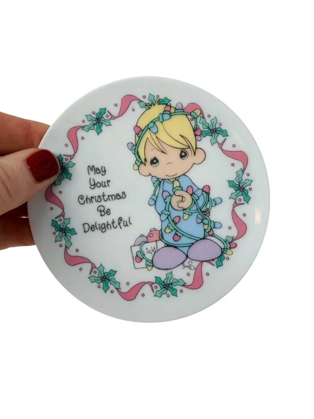 Precious Moments Christmas Plates Ornament Set Porcelain Easel Display 1990s‎
